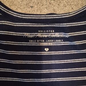 Hollister Navy and White Striped Tee